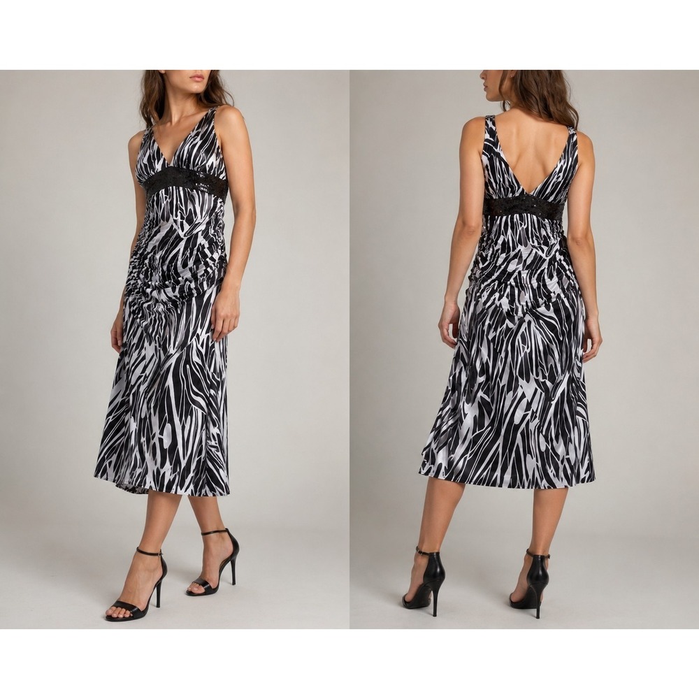 Sequin Hearts Black White Zebra Print Halterβ Formal Prom Gown Dress Size 13